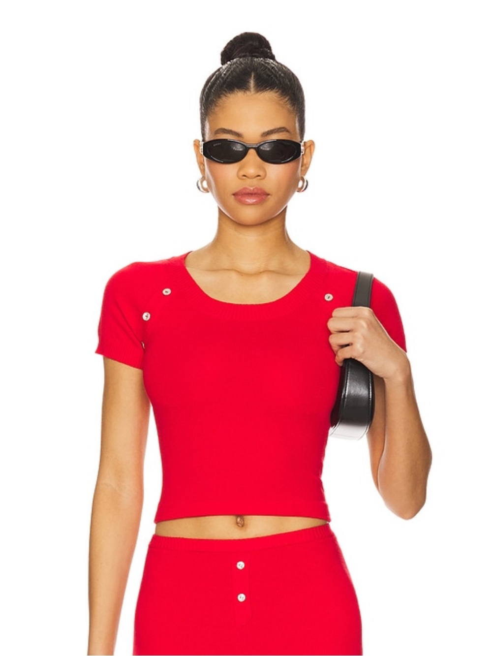 Frankies Bikinis Red Button Detail Knit Top XS